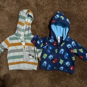 Striped and Monster Print Baby Hoodies